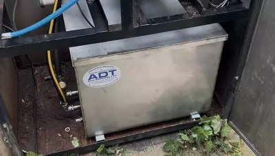 New stainless steel inlet water tank installed on a cold pressure washer system at a food factory in Mansfield. Replaced a deformed plastic tank to handle hot water feed, reduce condensation, and improve overall system reliability and hygiene.